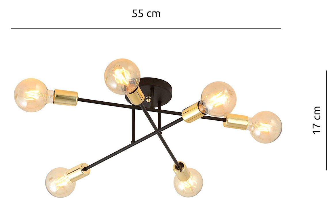 Lampa wisząca Mysture czarno-złota ze skrzyżowanymi prętami x6  - zdjęcie 4