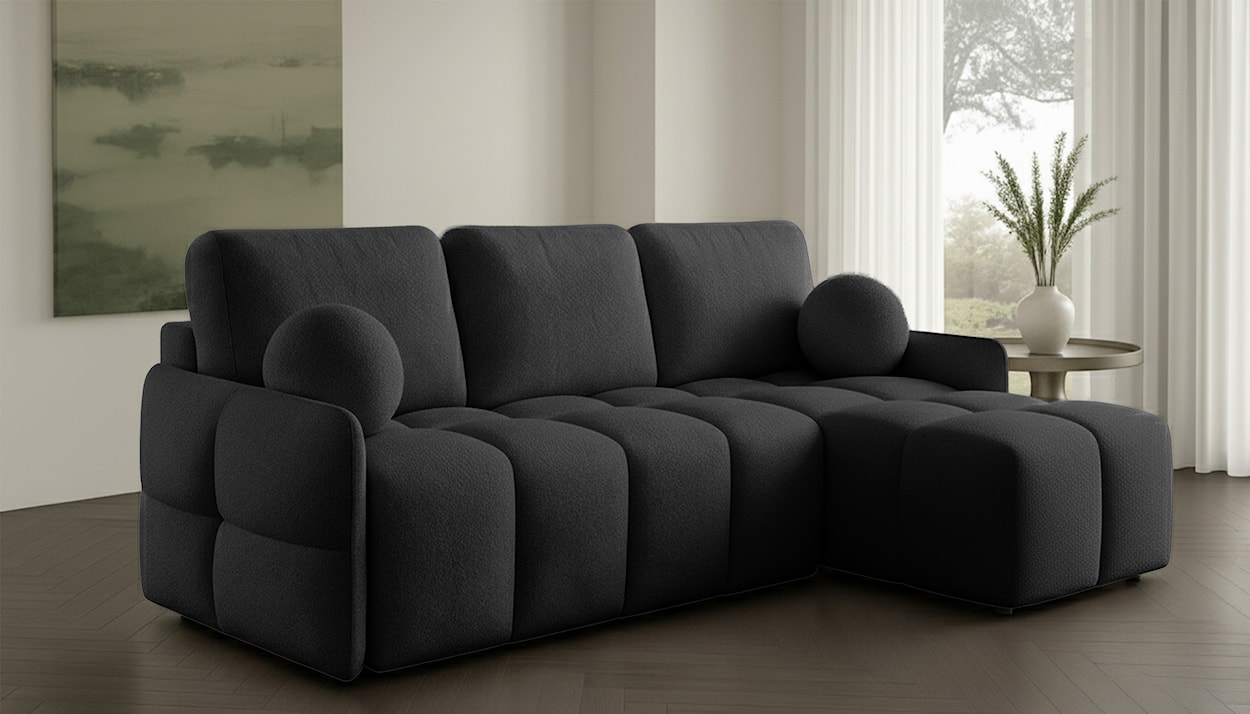 Narożnik z funkcją spania Fluffi L-kształtny uniwersalny z pojemnikiem grafitowy boucle  - zdjęcie 2