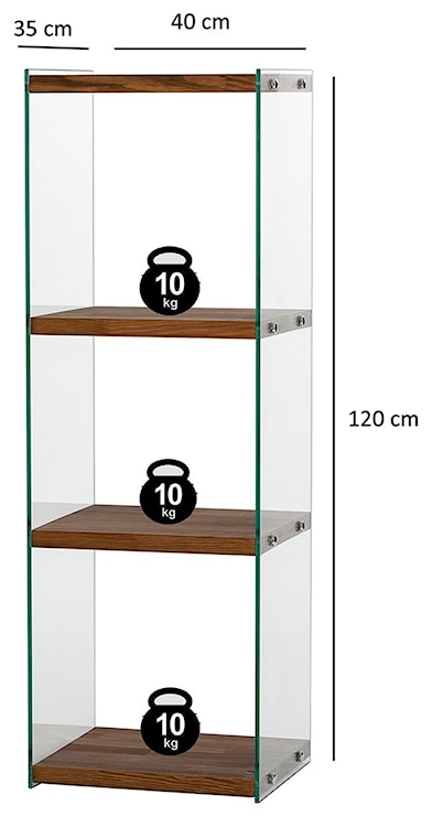 Regal drewniany Nariess brązowy szklane boki z czterema półkami  - zdjęcie 8