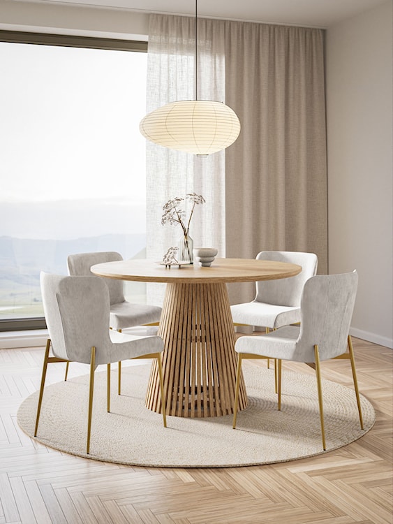 Krzesło tapicerowane Neul kremowy sztruks na złotych nogach  - zdjęcie 2