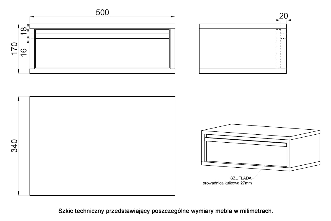 Szafka nocna Evo z szufladą i stelażem 50 cm Czarny  - zdjęcie 8