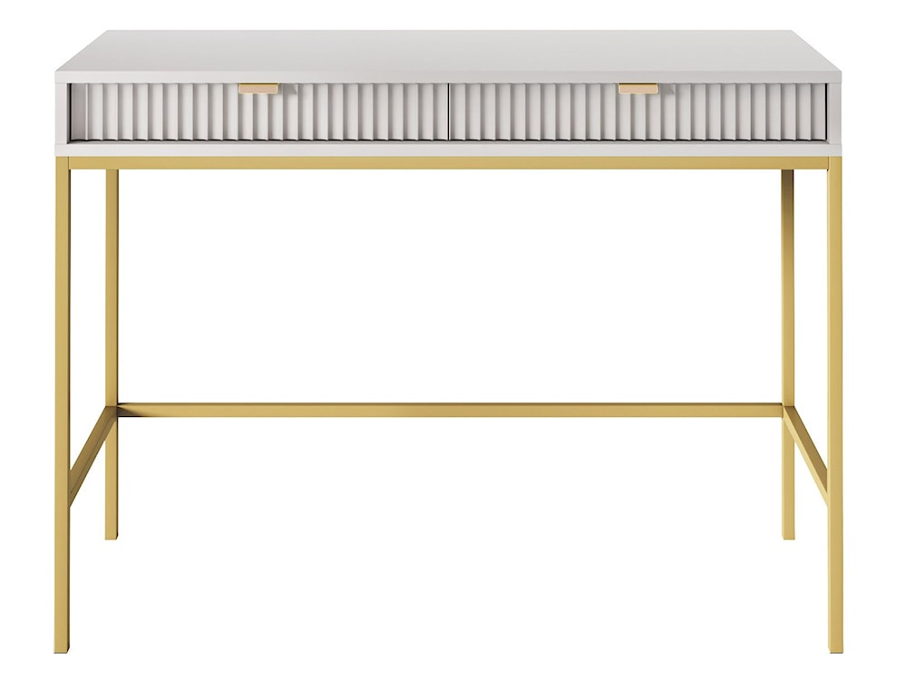 Toaletka biurko Vellore 104 cm szara z ryflowanymi frontami i złotym stelażem  - zdjęcie 2