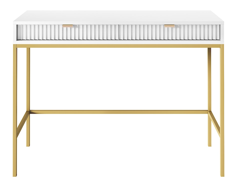 Toaletka biurko Vellore 104 cm biała z ryflowanymi frontami i złotym stelażem  - zdjęcie 3