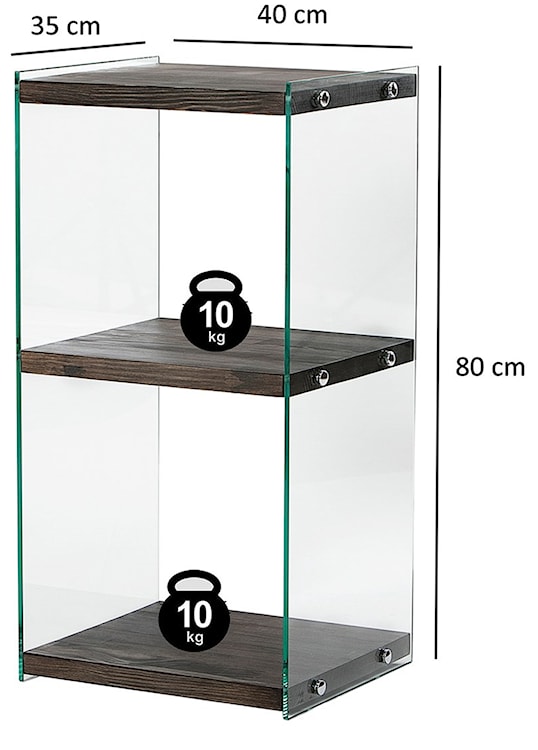 Regał drewniany Nariess ciemnobrązowy szklane boki z trzema półkami  - zdjęcie 7
