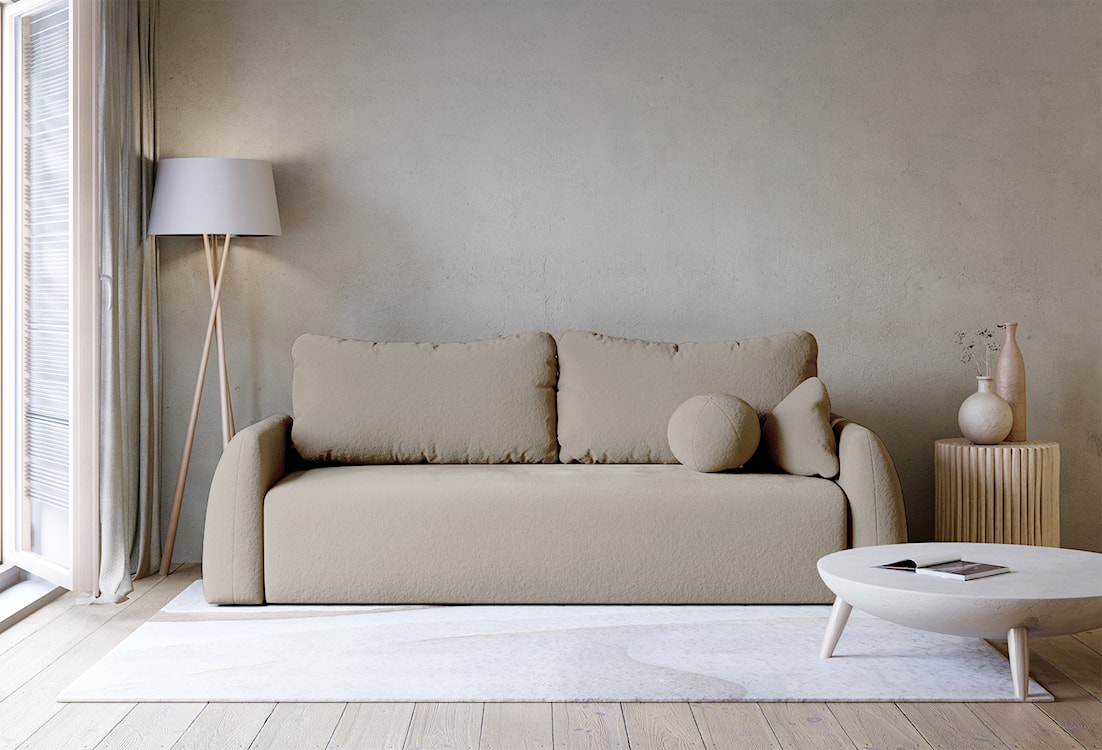 Kanapa rozkładana trzyosobowa Nubelle z pojemnikiem ciemnobeżowa szenil  - zdjęcie 3