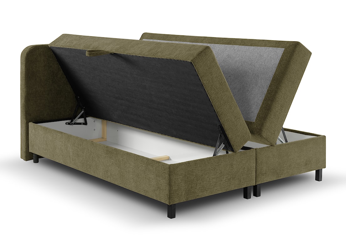 Łóżko kontynentalne z dwoma pojemnikami i topperem Noiro oliwkowe 180/200 cm plecionka szenil nogi czarne  - zdjęcie 6