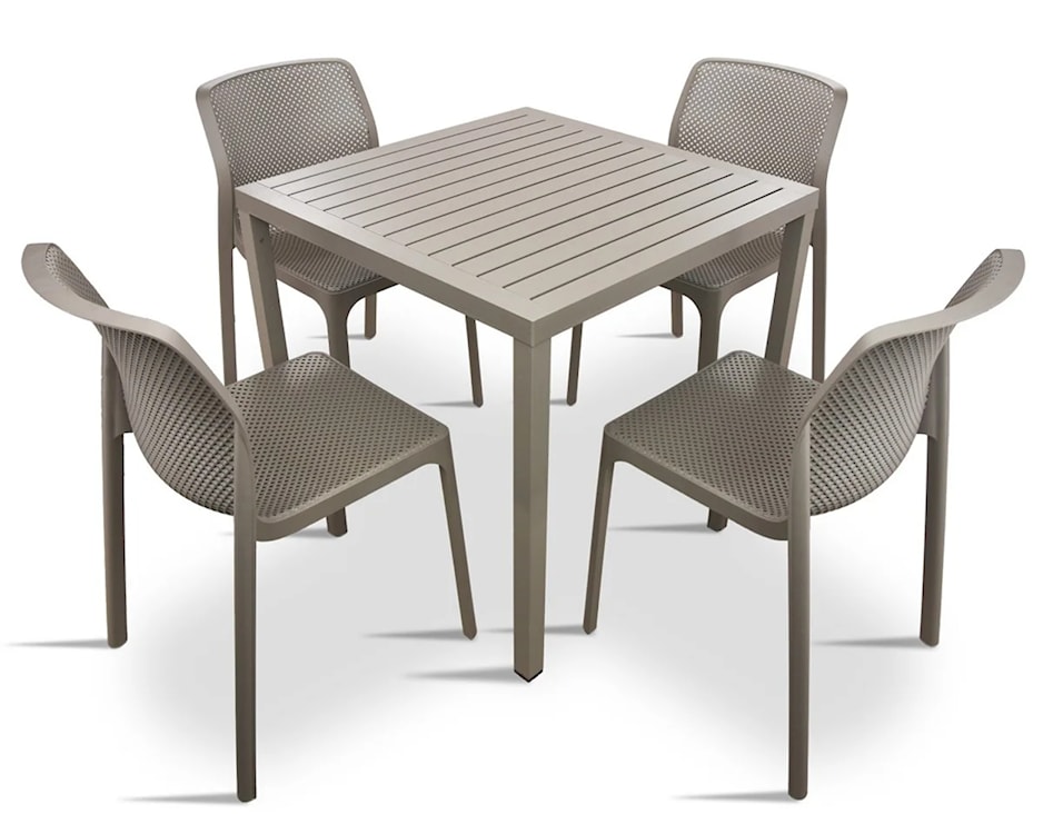 Zestaw ogrodowy stół kwadratowy Cube 70 cm i 4 krzesła Bit Nardi z certyfikowanego tworzywa brązowy