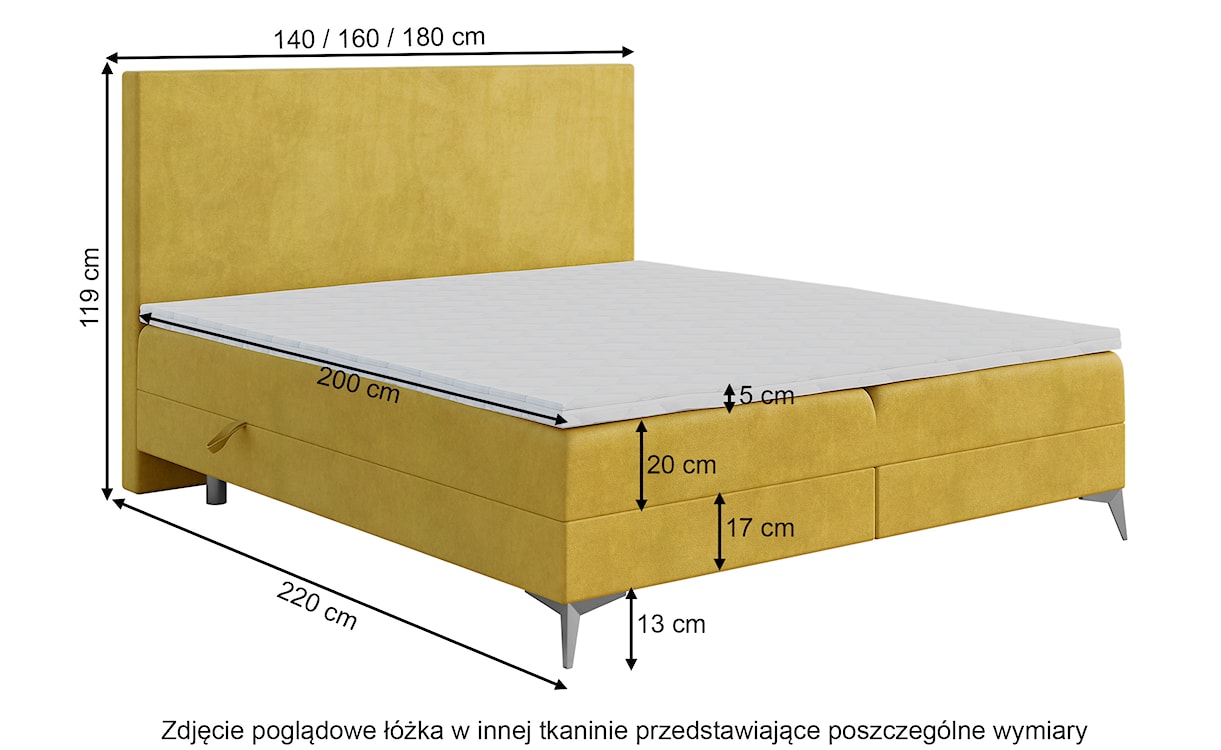 Łóżko kontynentalne 160x200 cm Oliana z pojemnikiem na pościel i topperem jasnoszary velvet  - zdjęcie 4