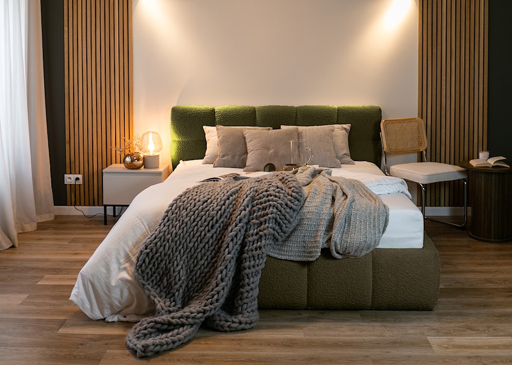 Łóżko tapicerowane 160x200 cm Cloudy z pojemnikiem oliwkowe boucle  - zdjęcie 3