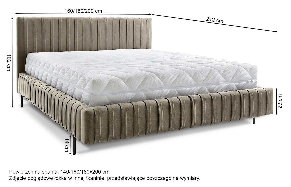 Łóżko tapicerowane Oluffo 160x200 cm z pojemnikiem stelaż metalowy khaki plusz hydrofobowy  - zdjęcie 6