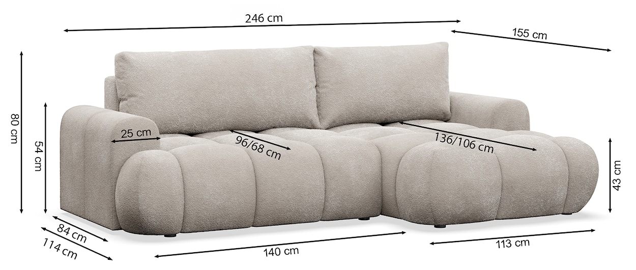 Narożnik z funkcją spania Ombo Mini L-kształtny lewostronny z pojemnikiem miedziany welur hydrofobowy  - zdjęcie 7