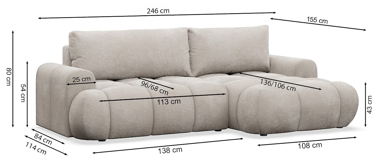 Narożnik z funkcją spania Ombo Mini L-kształtny prawostronny z pojemnikiem beżowy welur hydrofobowy  - zdjęcie 7