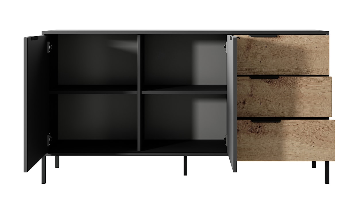 Komoda dwudrzwiowa Oravi z szufladami 153 cm Czarna/Dąb artisan  - zdjęcie 5