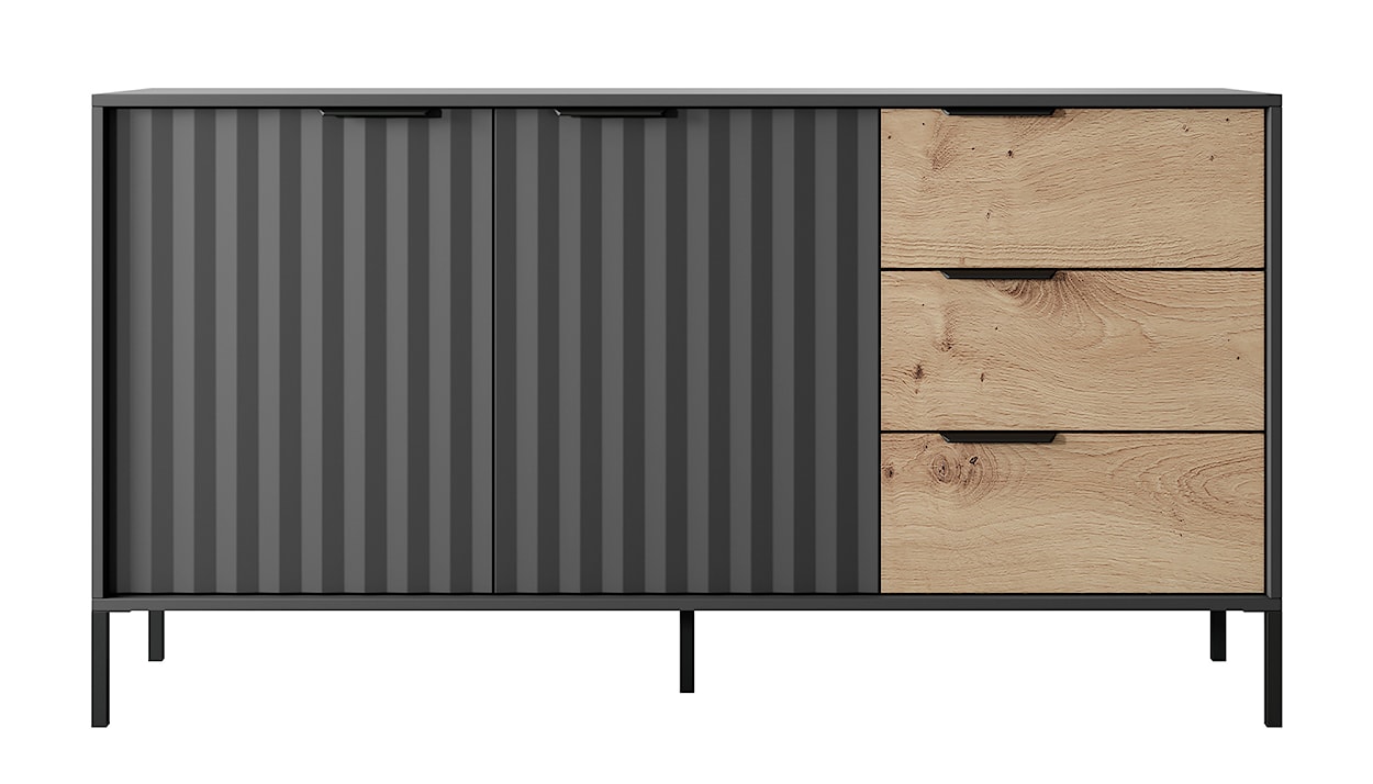 Komoda dwudrzwiowa Oravi z szufladami 153 cm Czarna/Dąb artisan  - zdjęcie 3