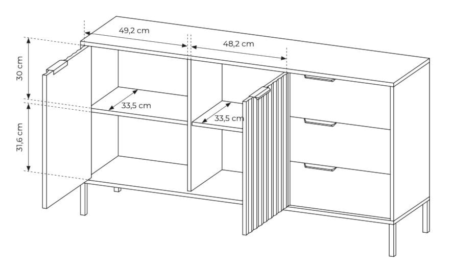 Komoda dwudrzwiowa Oravi z szufladami 153 cm Czarna/Dąb artisan  - zdjęcie 6