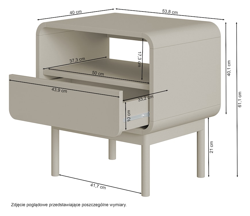 Szafka nocna Oro 54 cm z szufladą i wnęką szary beż  - zdjęcie 7