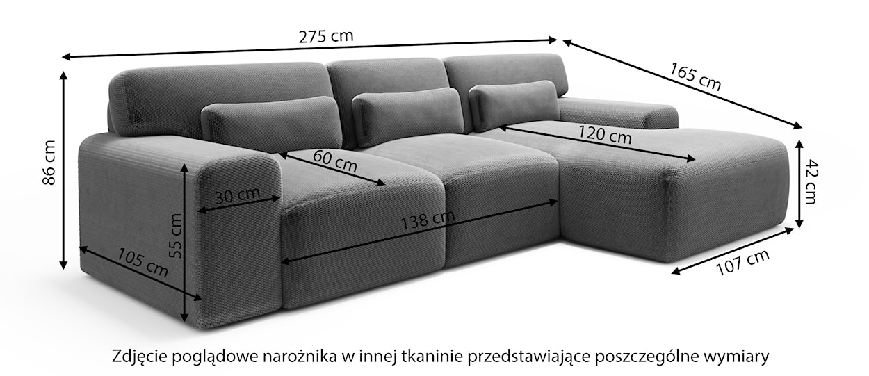 Narożnik modułowy Ortimino L-kształtny brązowy w tkaninie hydrofobowej lewostronny  - zdjęcie 3