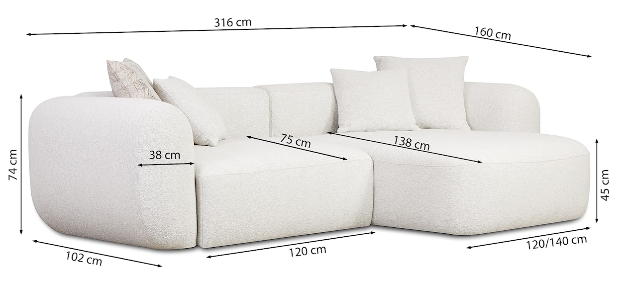 Narożnik modułowy Baomi L-kształtny lewostronny szarobeżowy szenil  - zdjęcie 6