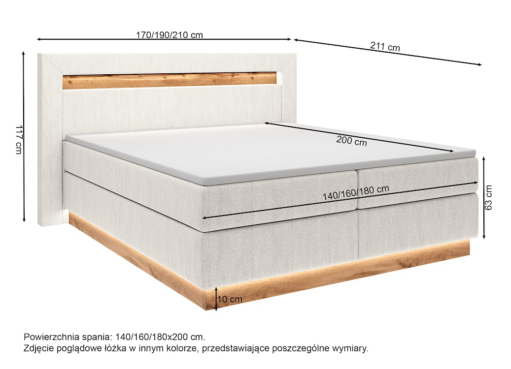 Łóżko kontynentalne Oski 140x200 cm z topperem jasnoszary welur  - zdjęcie 4