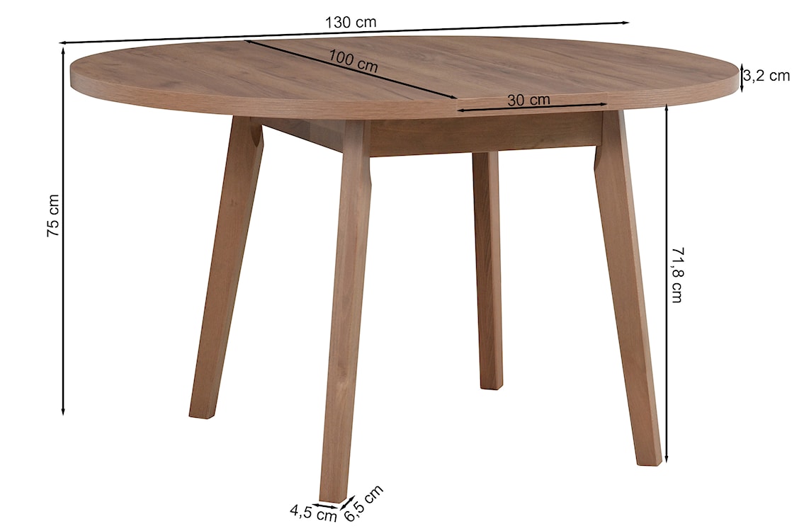 Stół drewniany do jadalni rozkładany Kigale 100-130x100 cm orzech jasny  - zdjęcie 4