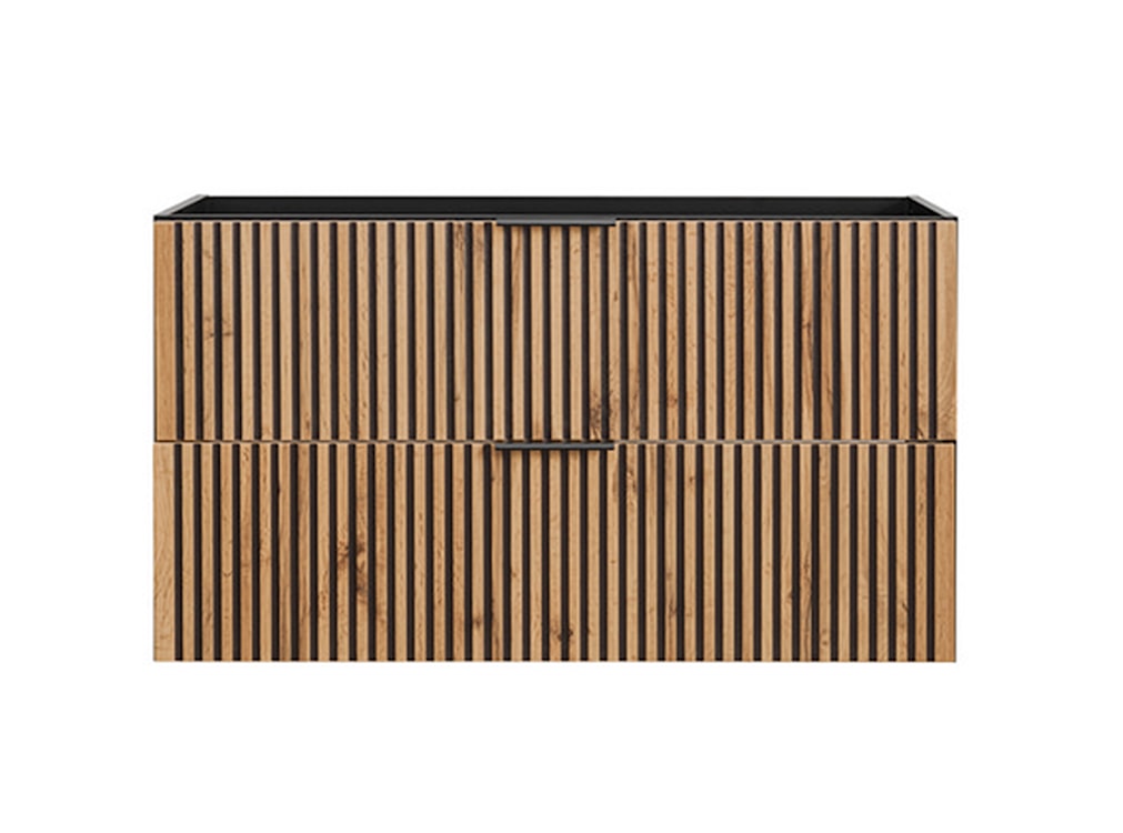 Szafka pod umywalkę Ossolies 100 cm czarna/dąb lamele  - zdjęcie 4