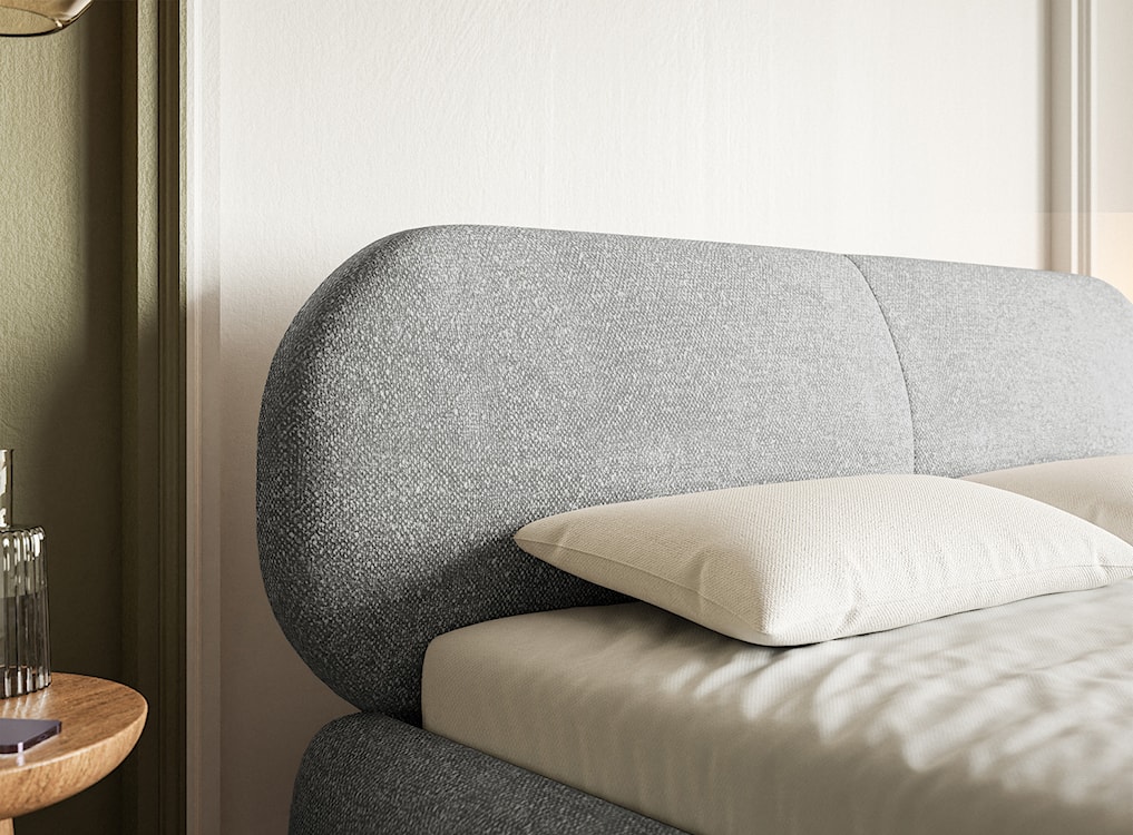 Łóżko tapicerowane 160x200 cm Ovalle z pojemnikiem stelaż metalowy szare szenil nóżki złote  - zdjęcie 5