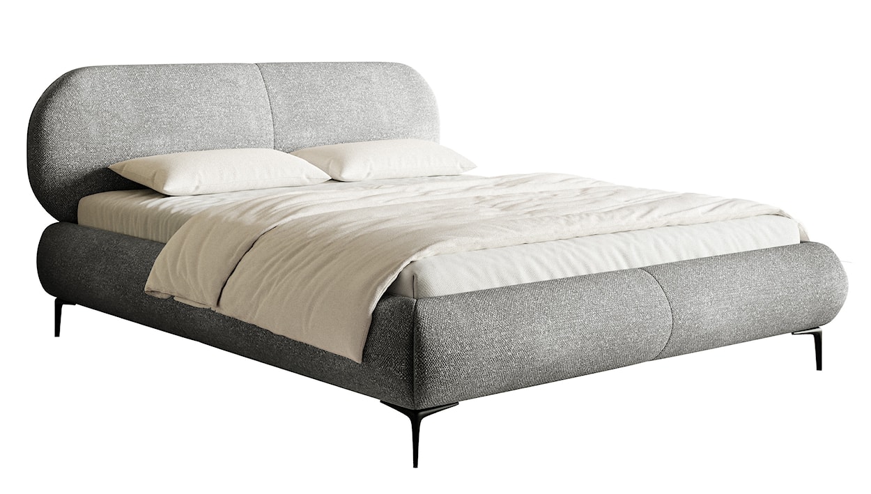 Łóżko tapicerowane 160x200 cm Ovalle szare szenil nóżki czarne