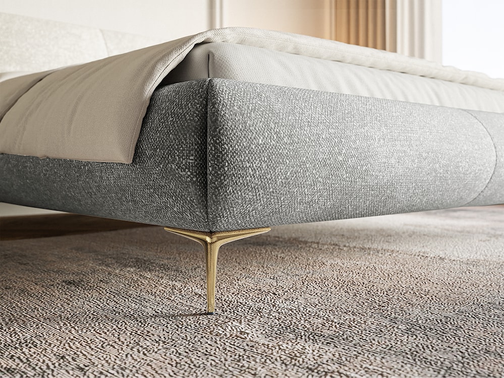 Łóżko tapicerowane 180x200 cm Ovalle z pojemnikiem stelaż metalowy szare szenil nóżki złote  - zdjęcie 4