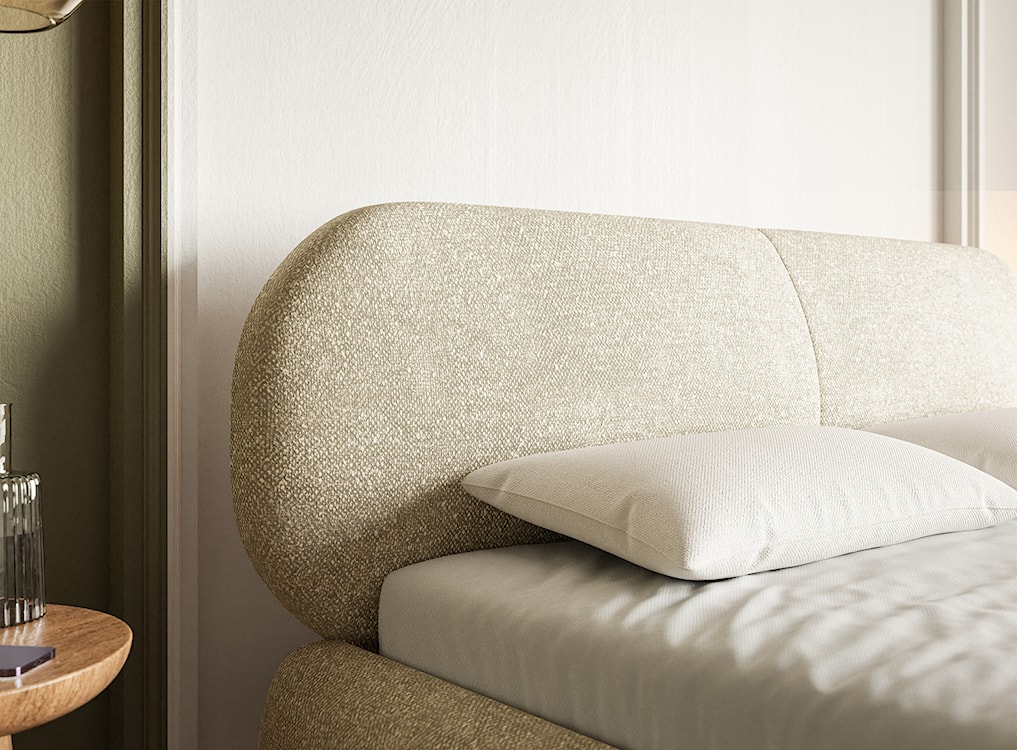 Łóżko tapicerowane 180x200 cm Ovalle beżowe szenil nóżki złote  - zdjęcie 8