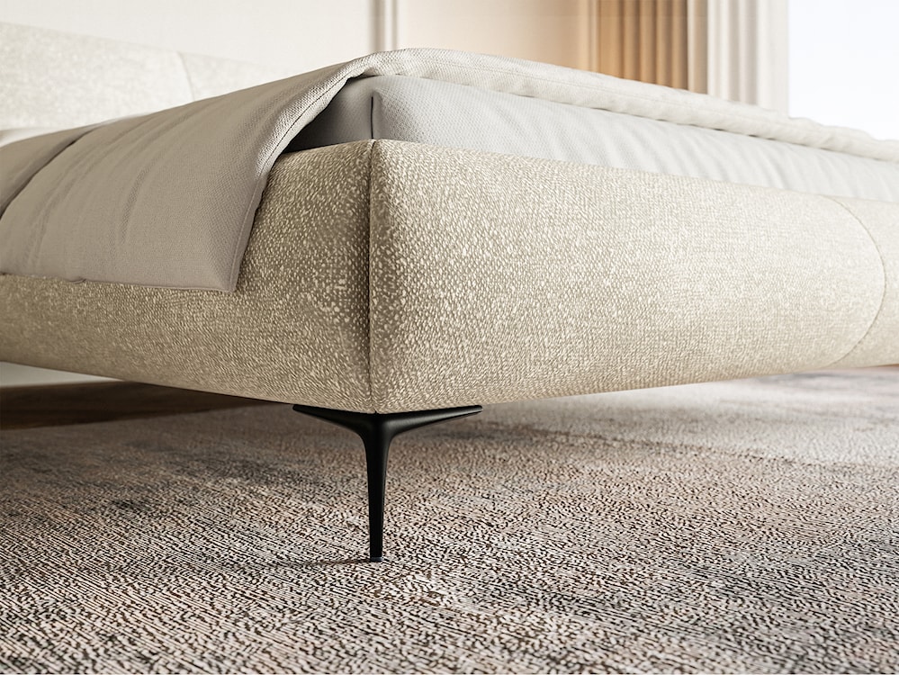 Łóżko tapicerowane 180x200 cm Ovalle z pojemnikiem stelaż metalowy beżowe szenil nóżki czarne  - zdjęcie 4
