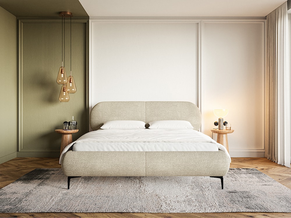 Łóżko tapicerowane 180x200 cm Ovalle z pojemnikiem stelaż metalowy beżowe szenil nóżki czarne  - zdjęcie 2