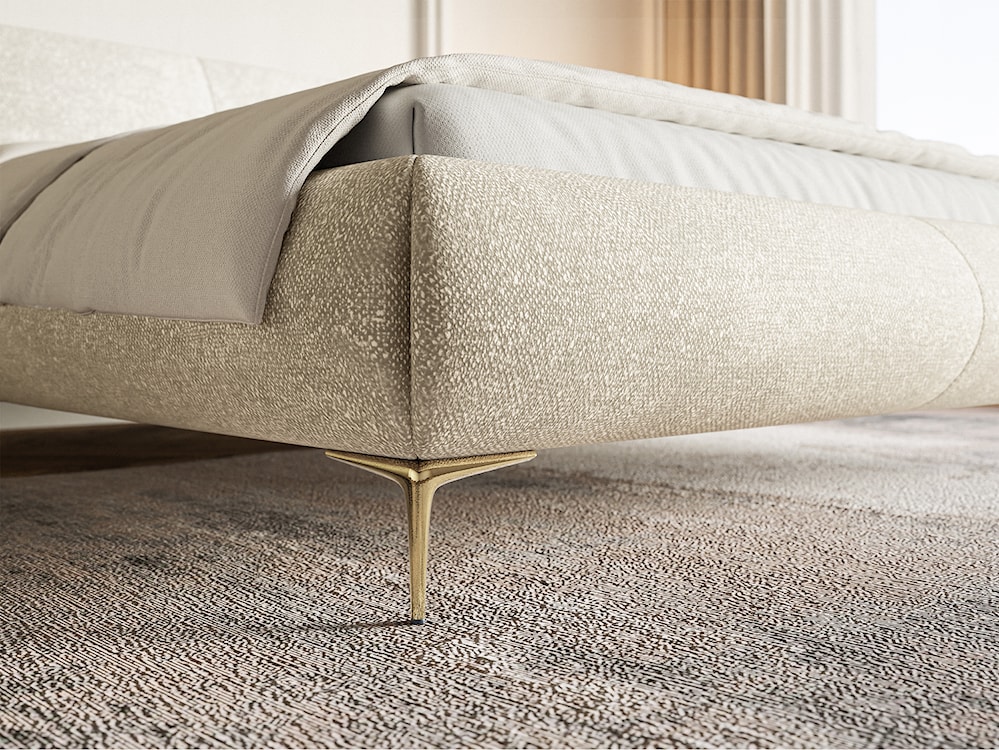 Łóżko tapicerowane 140x200 cm Ovalle z pojemnikiem stelaż metalowy beżowe szenil nóżki złote  - zdjęcie 6
