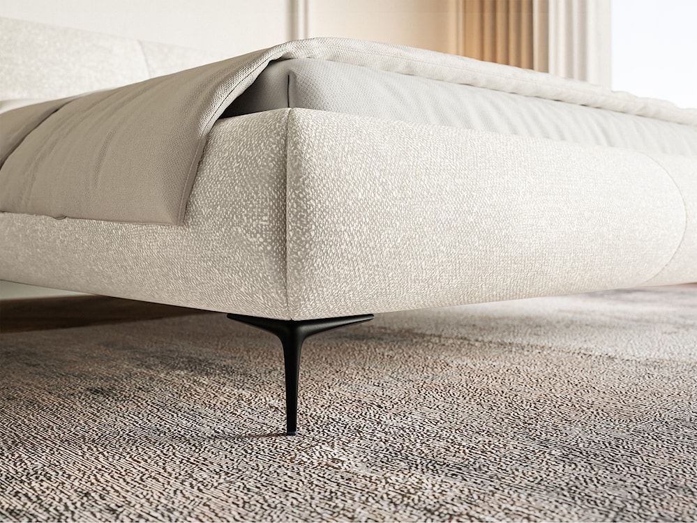 Łóżko tapicerowane 140x200 cm Ovalle z pojemnikiem stelaż metalowy kremowe szenil nóżki czarne  - zdjęcie 4