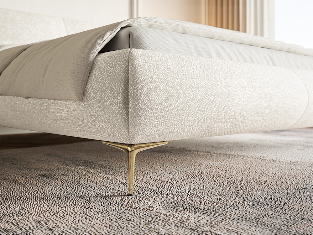 Łóżko tapicerowane 180x200 cm Ovalle z pojemnikiem stelaż metalowy kremowe szenil nóżki złote  - zdjęcie 4