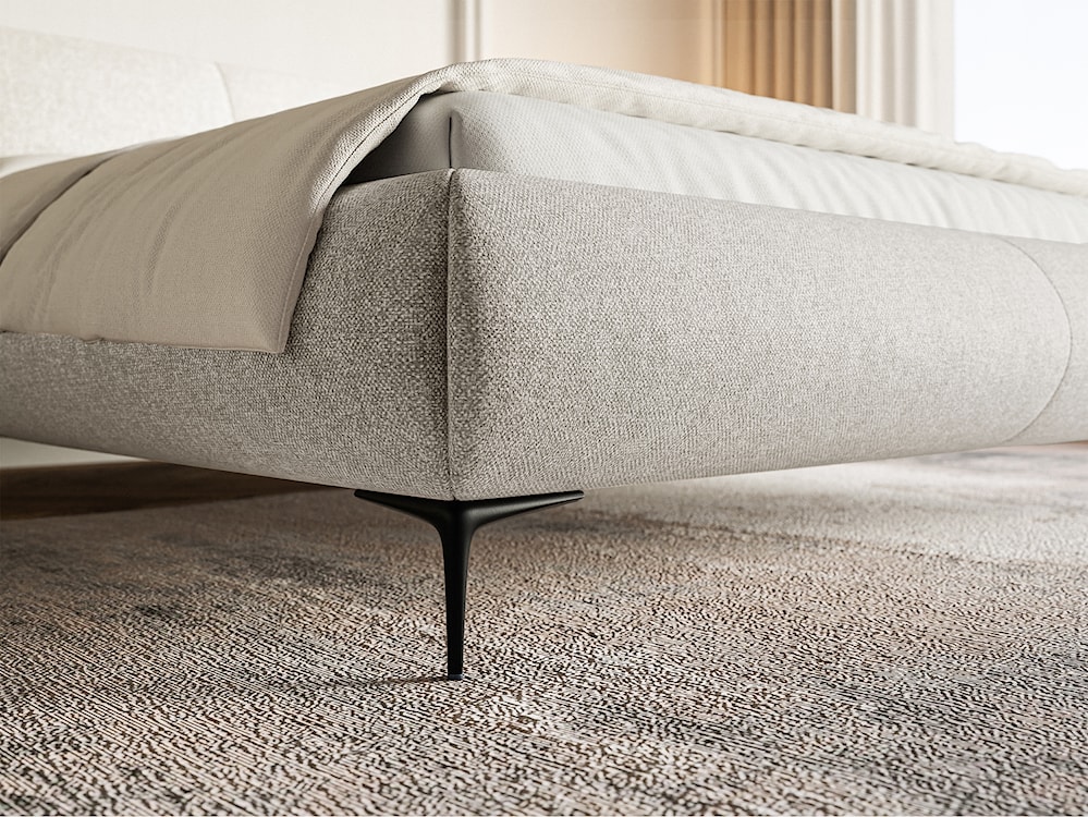 Łóżko tapicerowane 140x200 cm Ovalle z pojemnikiem stelaż metalowy szarobeżowe plecionka hydrofobowa nóżki czarne  - zdjęcie 4