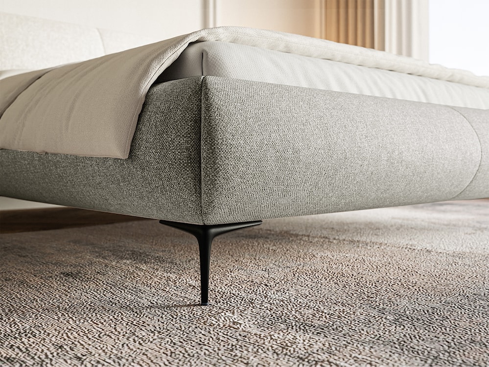 Łóżko tapicerowane 140x200 cm Ovalle z pojemnikiem stelaż metalowy szare plecionka hydrofobowa nóżki czarne  - zdjęcie 5