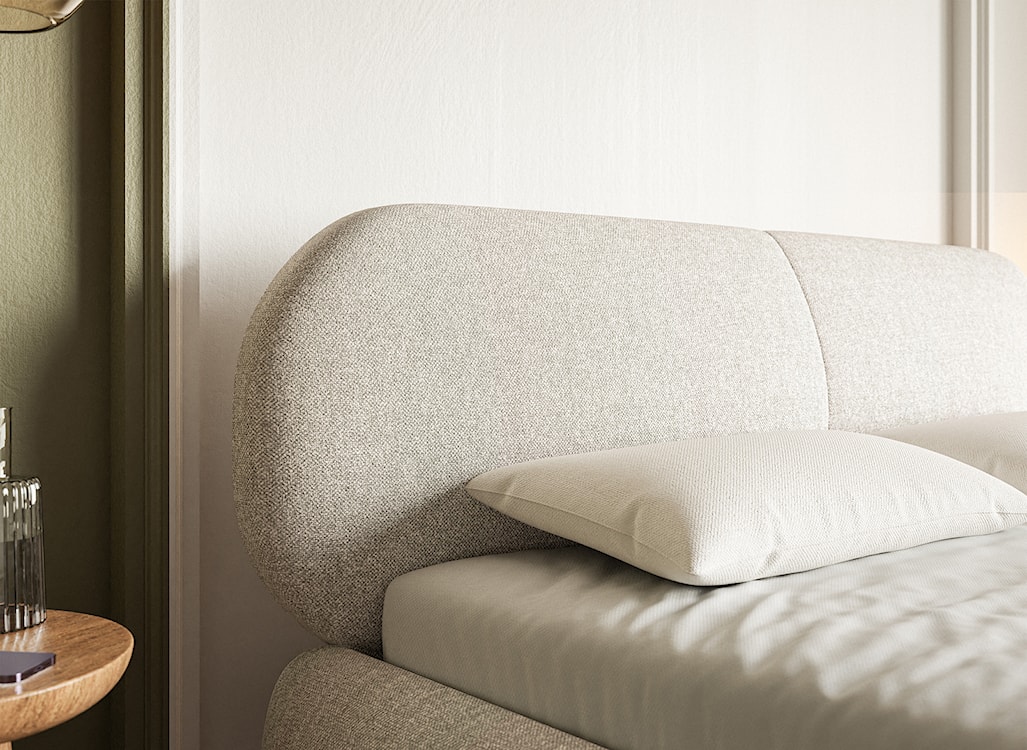 Łóżko tapicerowane 140x200 cm Ovalle jasnobeżowe plecionka hydrofobowa nóżki złote  - zdjęcie 5