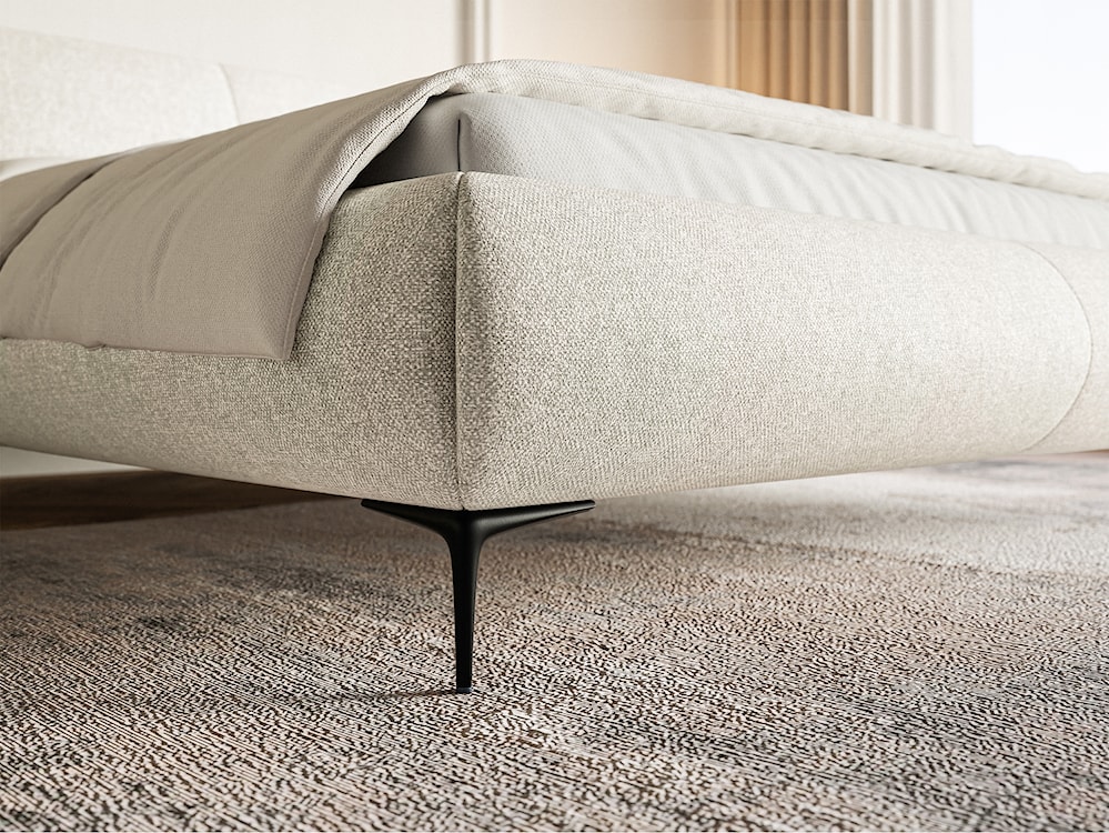 Łóżko tapicerowane 160x200 cm Ovalle z pojemnikiem stelaż metalowy jasnobeżowe plecionka hydrofobowa nóżki czarne  - zdjęcie 4