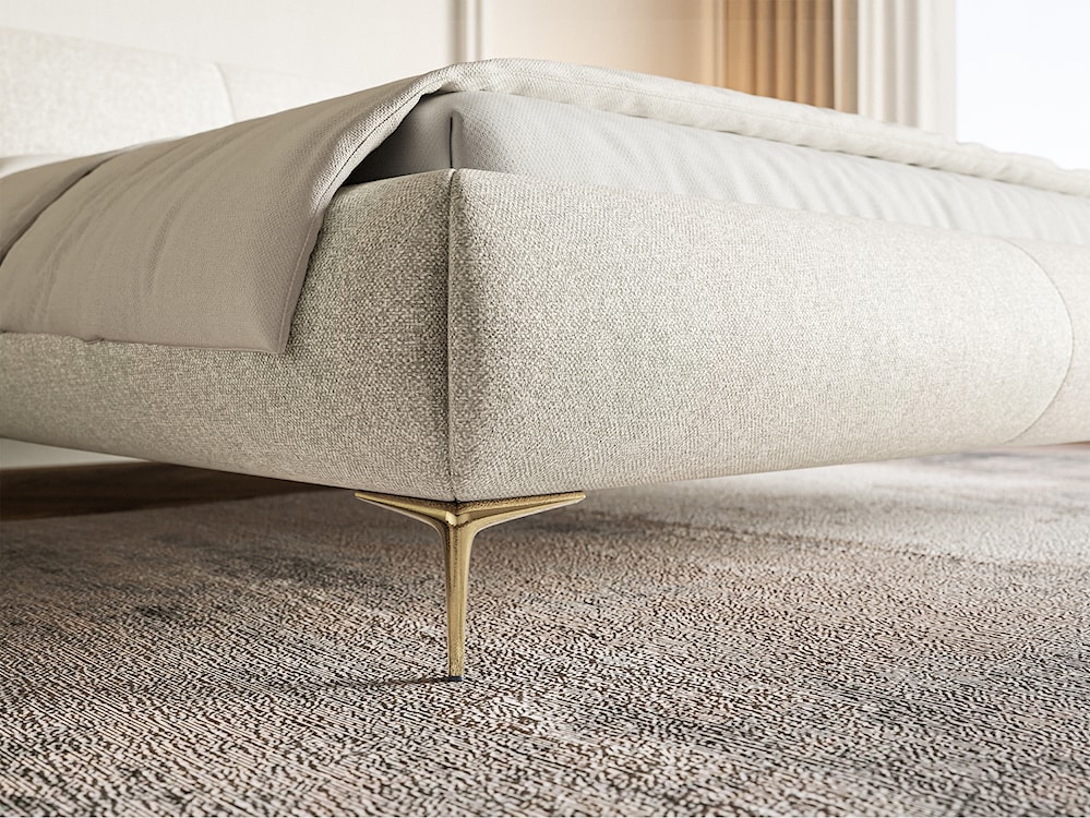 Łóżko tapicerowane 140x200 cm Ovalle z pojemnikiem stelaż metalowy jasnobeżowe plecionka hydrofobowa nóżki złote  - zdjęcie 4