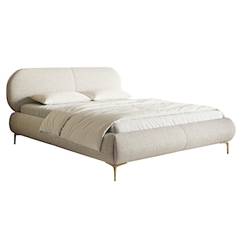 Łóżko tapicerowane 180x200 cm Ovalle z pojemnikiem stelaż metalowy jasnobeżowe plecionka hydrofobowa nóżki złote