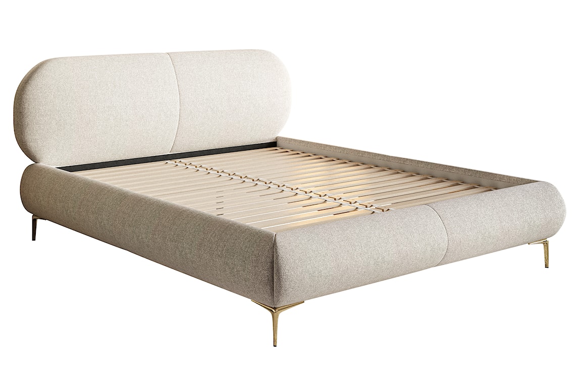 Łóżko tapicerowane 180x200 cm Ovalle jasnobeżowe plecionka hydrofobowa nóżki złote  - zdjęcie 7
