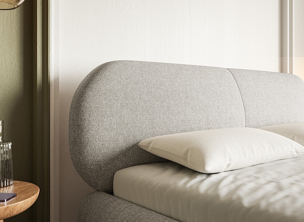 Łóżko tapicerowane 180x200 cm Ovalle szarobeżowe plecionka hydrofobowa nóżki czarne  - zdjęcie 5