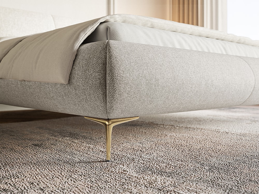 Łóżko tapicerowane 160x200 cm Ovalle z pojemnikiem stelaż metalowy szarobeżowe plecionka hydrofobowa nóżki złote  - zdjęcie 4