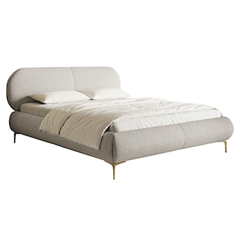Łóżko tapicerowane 160x200 cm Ovalle szarobeżowe plecionka hydrofobowa nóżki złote
