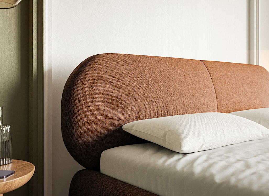 Łóżko tapicerowane 180x200 cm Ovalle miedziane plecionka hydrofobowa nóżki złote  - zdjęcie 5