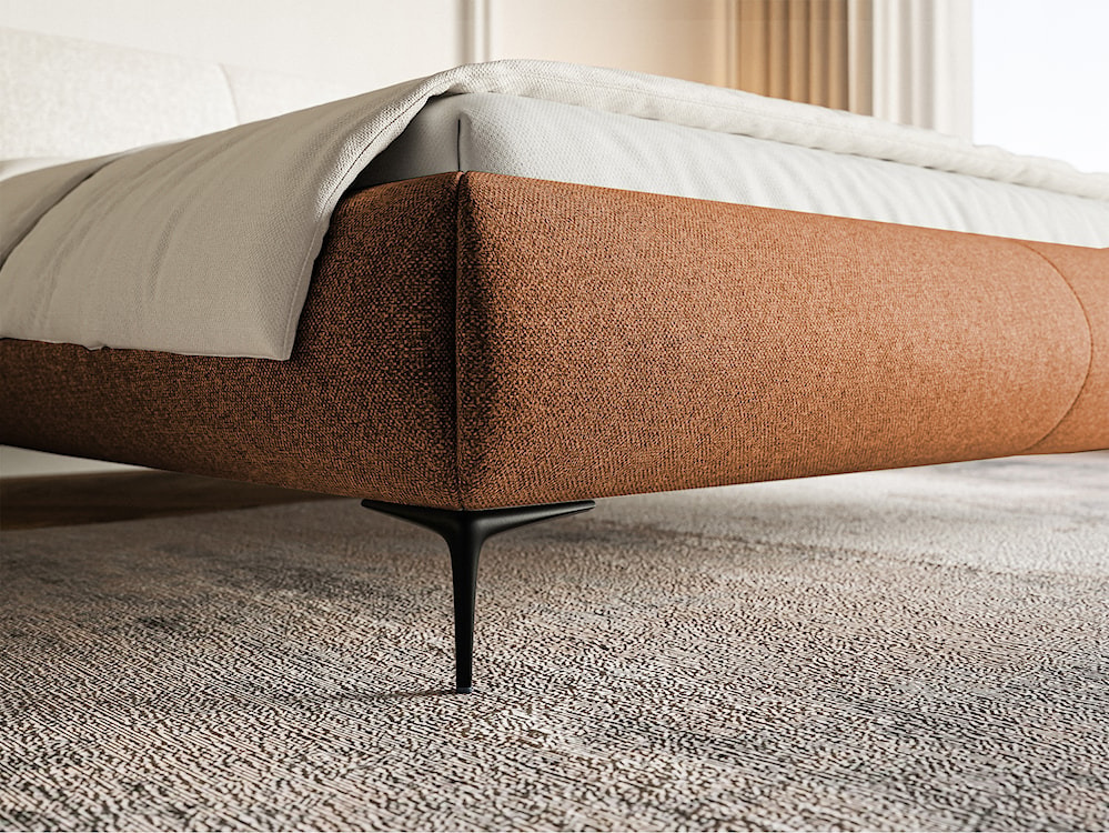 Łóżko tapicerowane 160x200 cm Ovalle miedziane plecionka hydrofobowa nóżki czarne  - zdjęcie 4