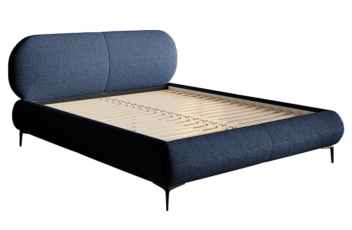 Łóżko tapicerowane 160x200 cm Ovalle granatowe plecionka hydrofobowa nóżki czarne  - zdjęcie 7