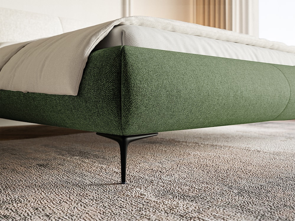 Łóżko tapicerowane 180x200 cm Ovalle oliwkowe plecionka hydrofobowa nóżki czarne  - zdjęcie 4