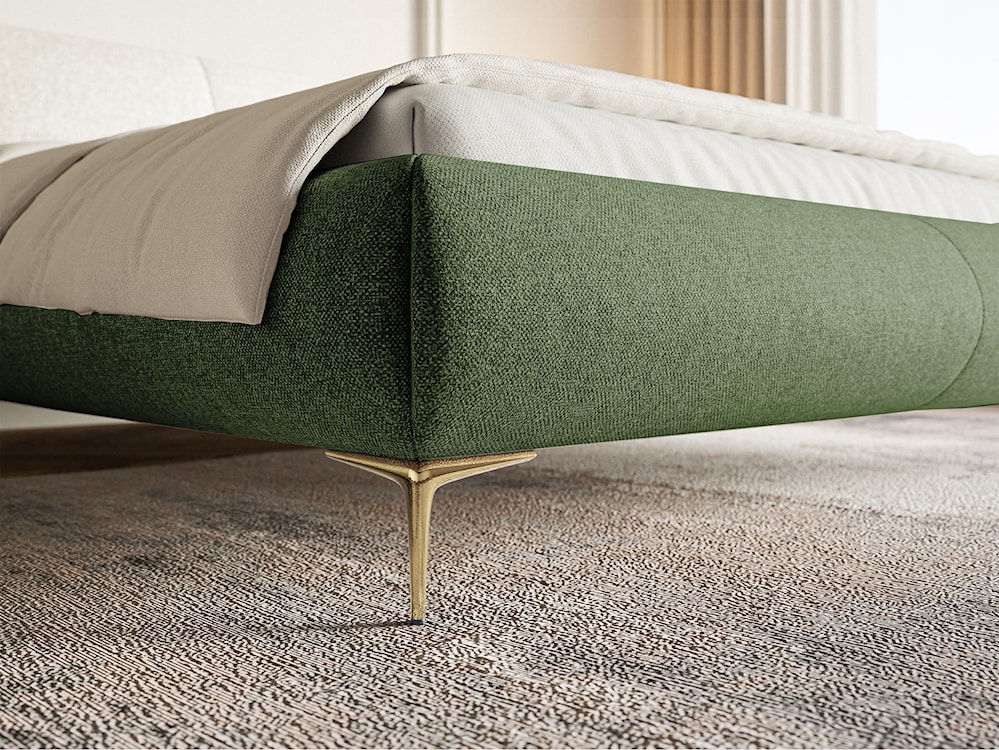 Łóżko tapicerowane 140x200 cm Ovalle oliwkowe plecionka hydrofobowa nóżki złote  - zdjęcie 4