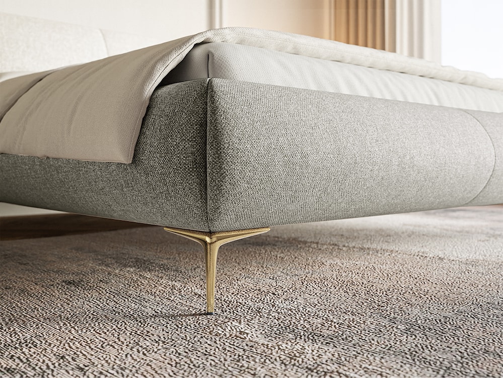 Łóżko tapicerowane 160x200 cm Ovalle z pojemnikiem stelaż metalowy szare plecionka hydrofobowa nóżki złote  - zdjęcie 5